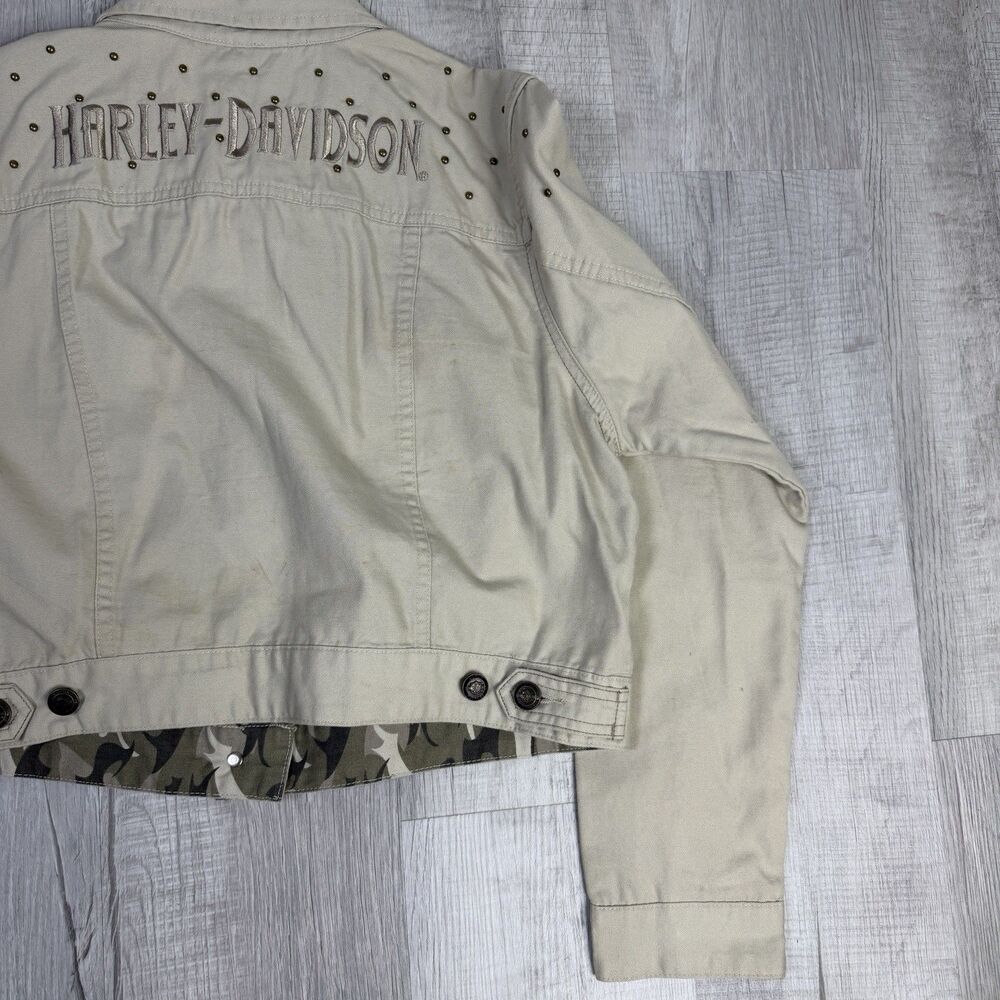 Harley Davidson Jacket Women’s Size XL Khaki Tan Studded Dazzle Cropped Biker J - Picture 11 of 13